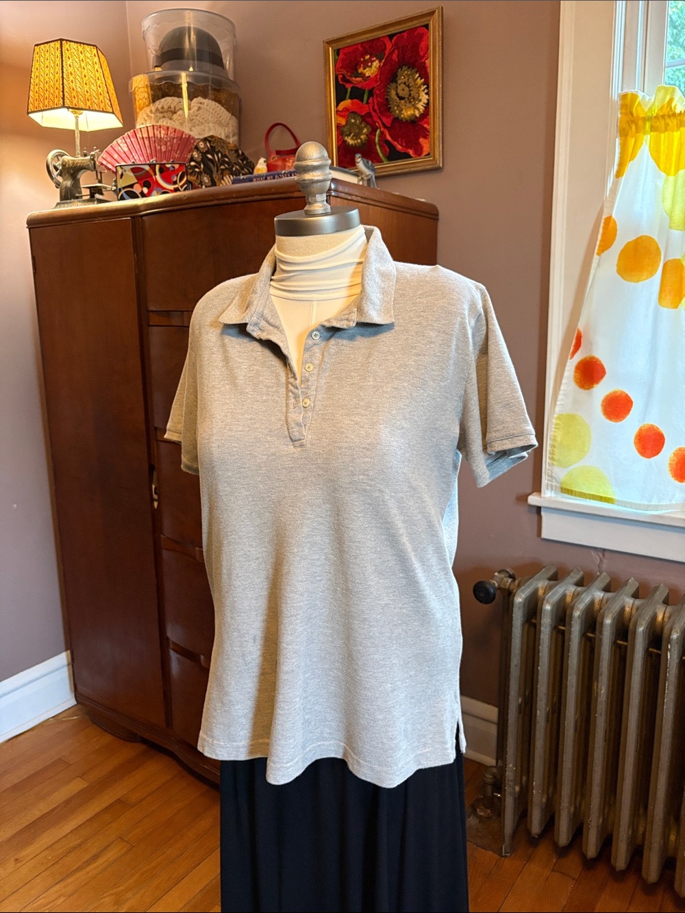 Men's Gray knit 100% cotton Polo Shirt Retro